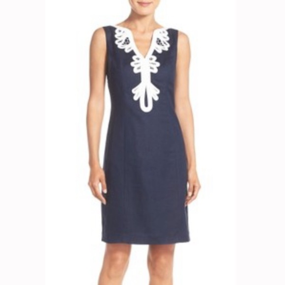 ELIZA J Sleeveless Sheath Dress in Navy & White - Picture 1 of 9
